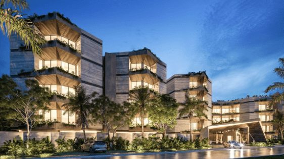 Modern residential towers in Ejidal, Playa del Carmen