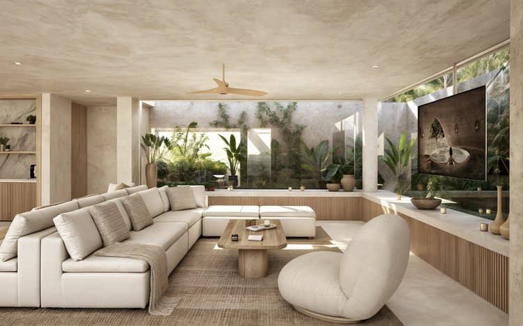 Jungle-view living room of a Tulum Airbnb-managed listing