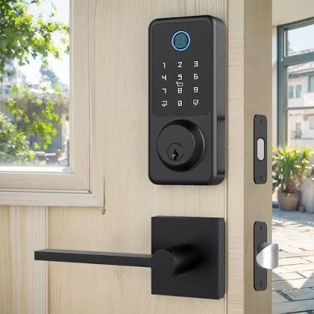 Keypad smart lock installed at a vacation rental door