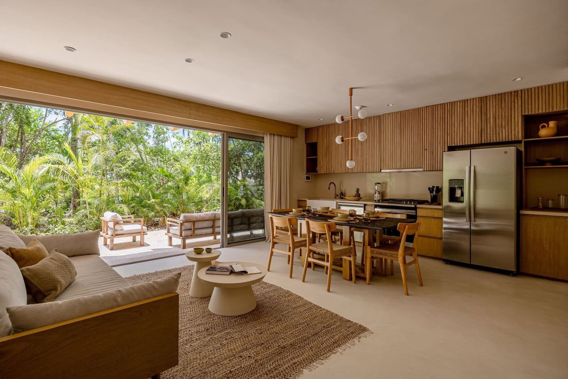 Furnished kitchen and dining area