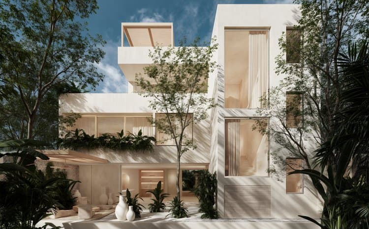 Aflora Tulum exterior integrated with tropical jungle in Aldea Zama