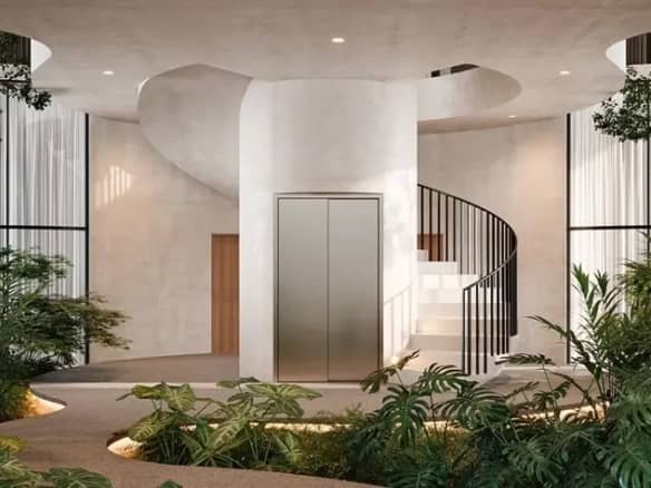 Aldea Zama condo lobby with reliable elevators and infrastructure